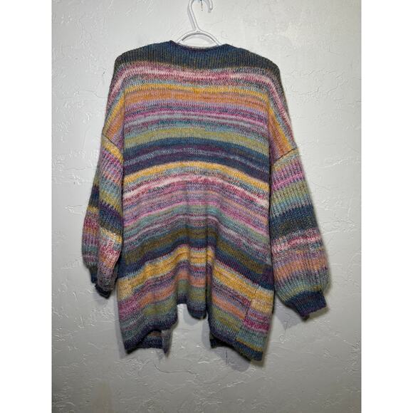 Woven Heart stripe colorful oversized cardigan womens medium boho fairy cottage - Picture 4 of 7